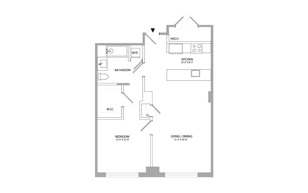 CIL2_05L - 1 bedroom floorplan layout with 1 bath and 795 square feet.