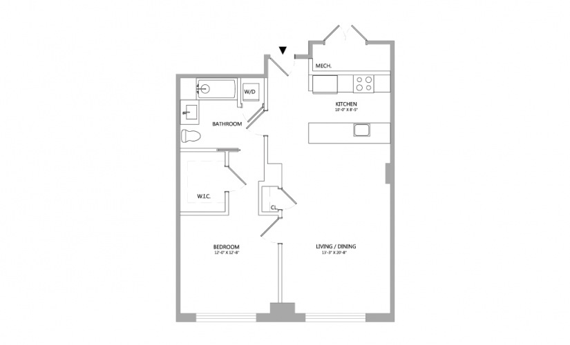CIL2_05L - 1 bedroom floor plan layout with 1 bathroom and 795 square feet